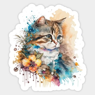 Feline Floral Art: Watercolor Elegance Sticker